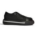 Prada Triangle Black Leather with White Lane Sneakers